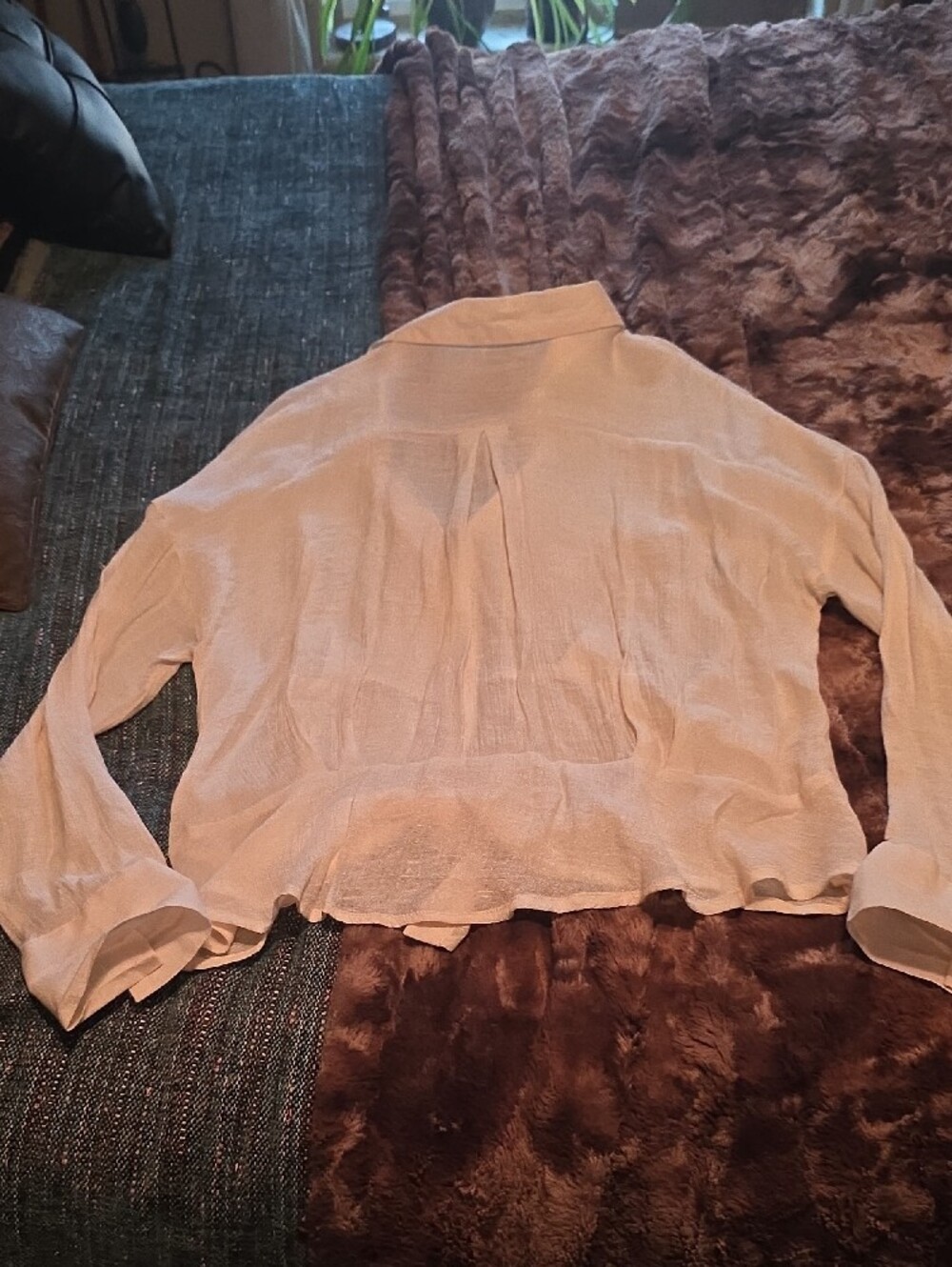 Listicle Pale Blush Tie-Front Button Down Shirt - Picture 9 of 10